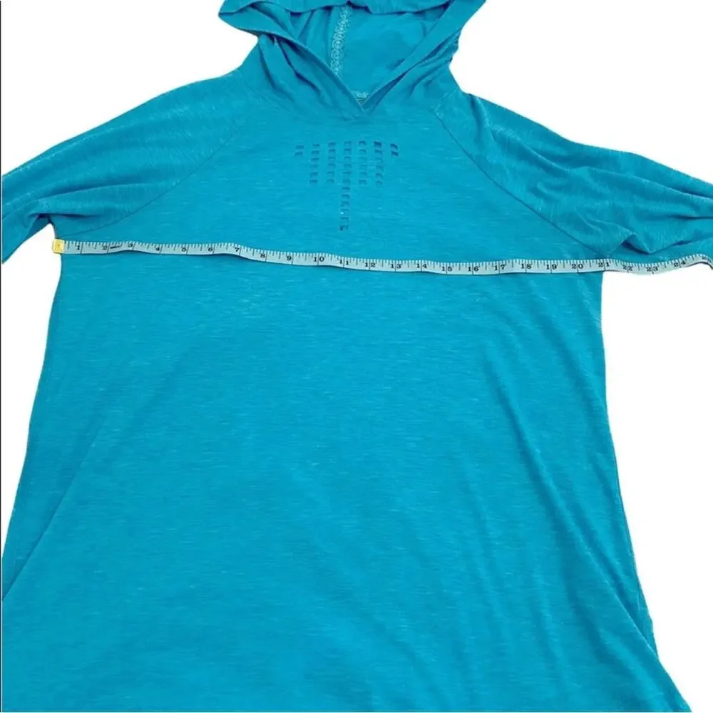Nanette Lepore Large Blue Play Hooded Laser Cut Detail Jersey Shirt